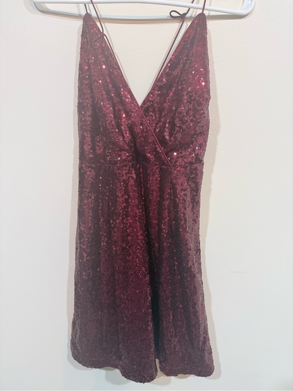 Altar'd State Burgundy Sequin V-Neck Spaghetti Strap Mini Dress